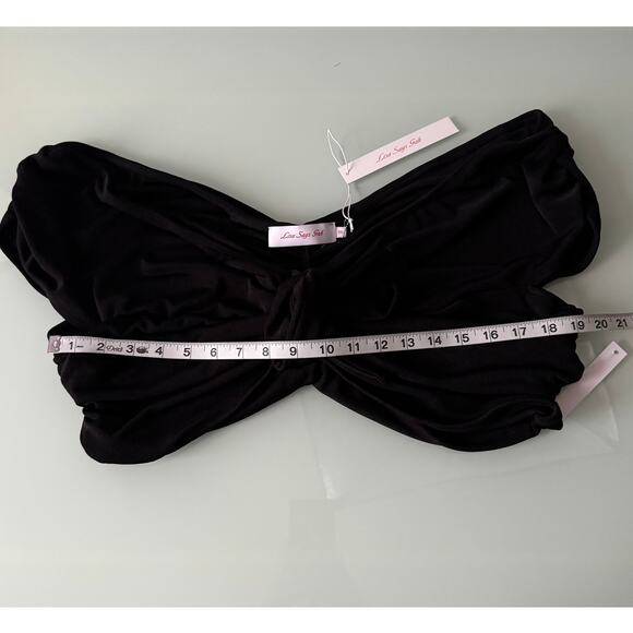 New Lisa Says Gah Luna Tie Front Crop Top in Black-Slinky Women's Size 3XL - Picture 7 of 8